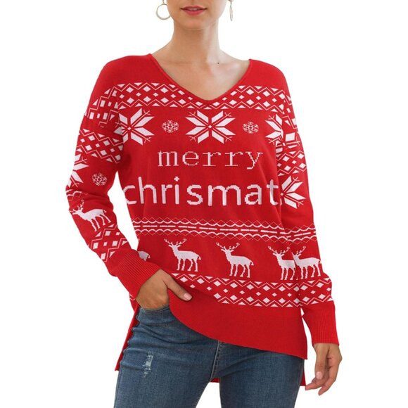 Women's Oversized Knitted Sweater V-Neck Long Sleeve Casual Winter